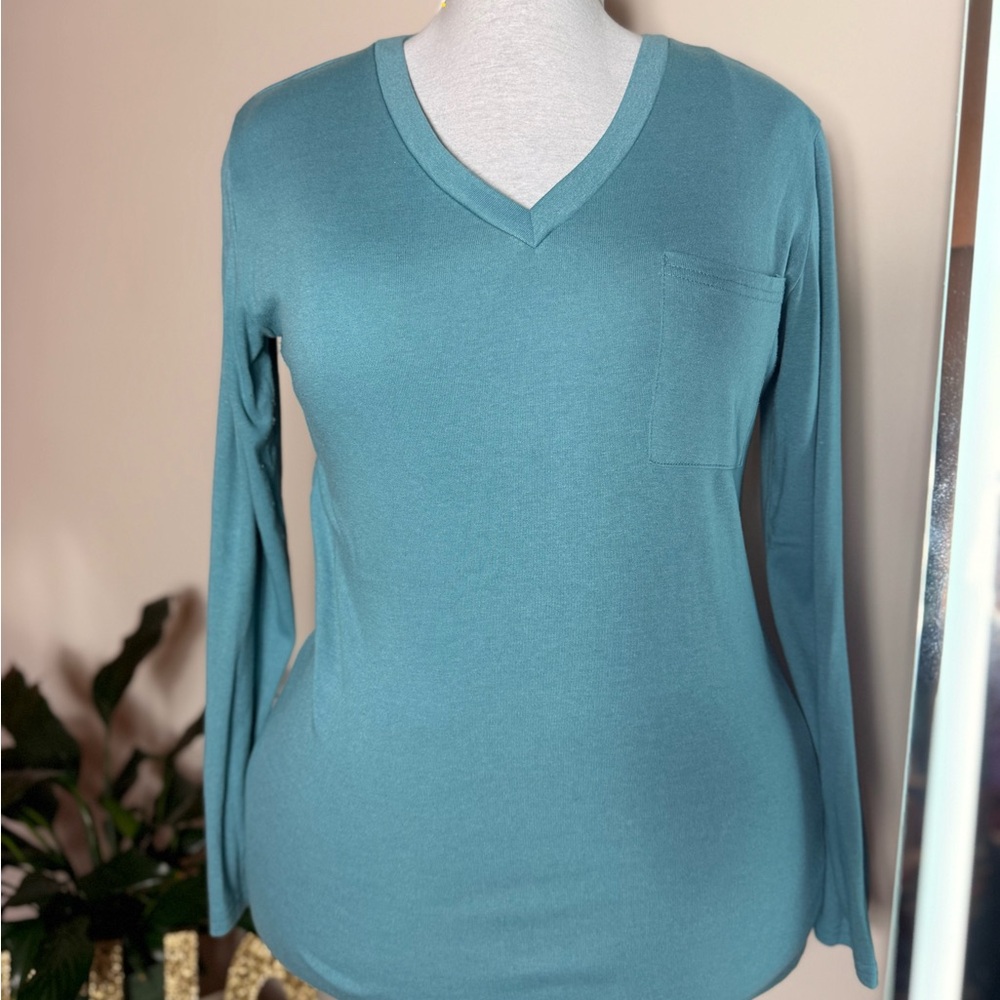Teal V-Neck Long Sleeve Top